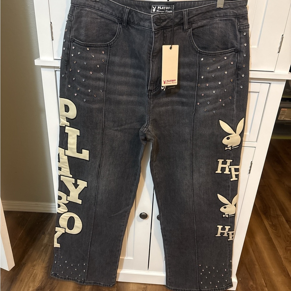 NWT Playboy Men’s Graphic Wide Leg Jeans 38x30
